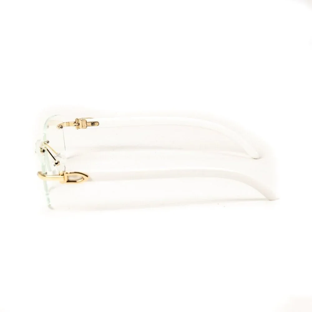 White Wood Grain Clear Lens Mens Gold Frame Rectangular Luxury Square Glasses_7